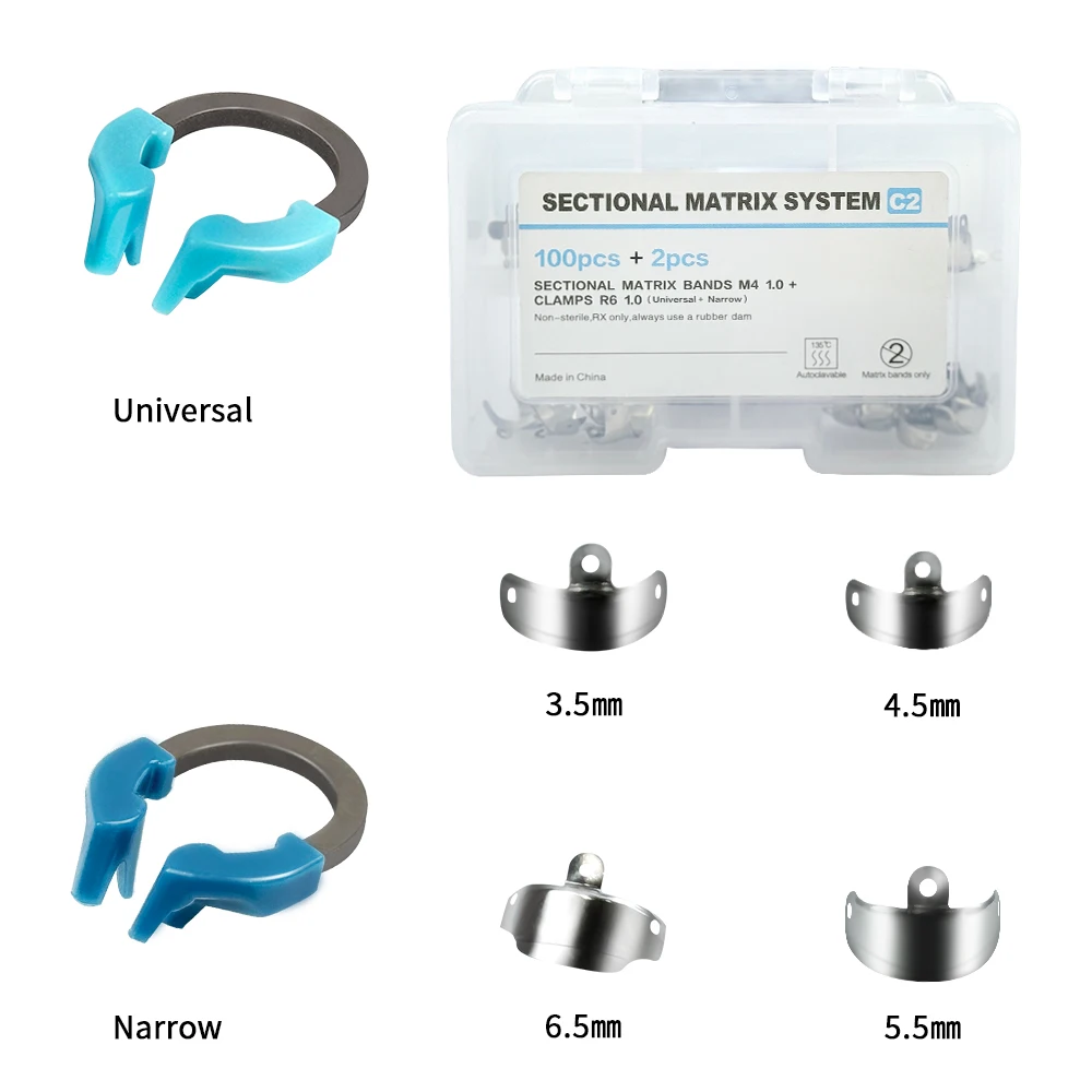 1 Box Dental Matrix Bands Sectional Contoured Matrix System Metal Matrices Matrix Ring Dentistry Clamping Ring Tools