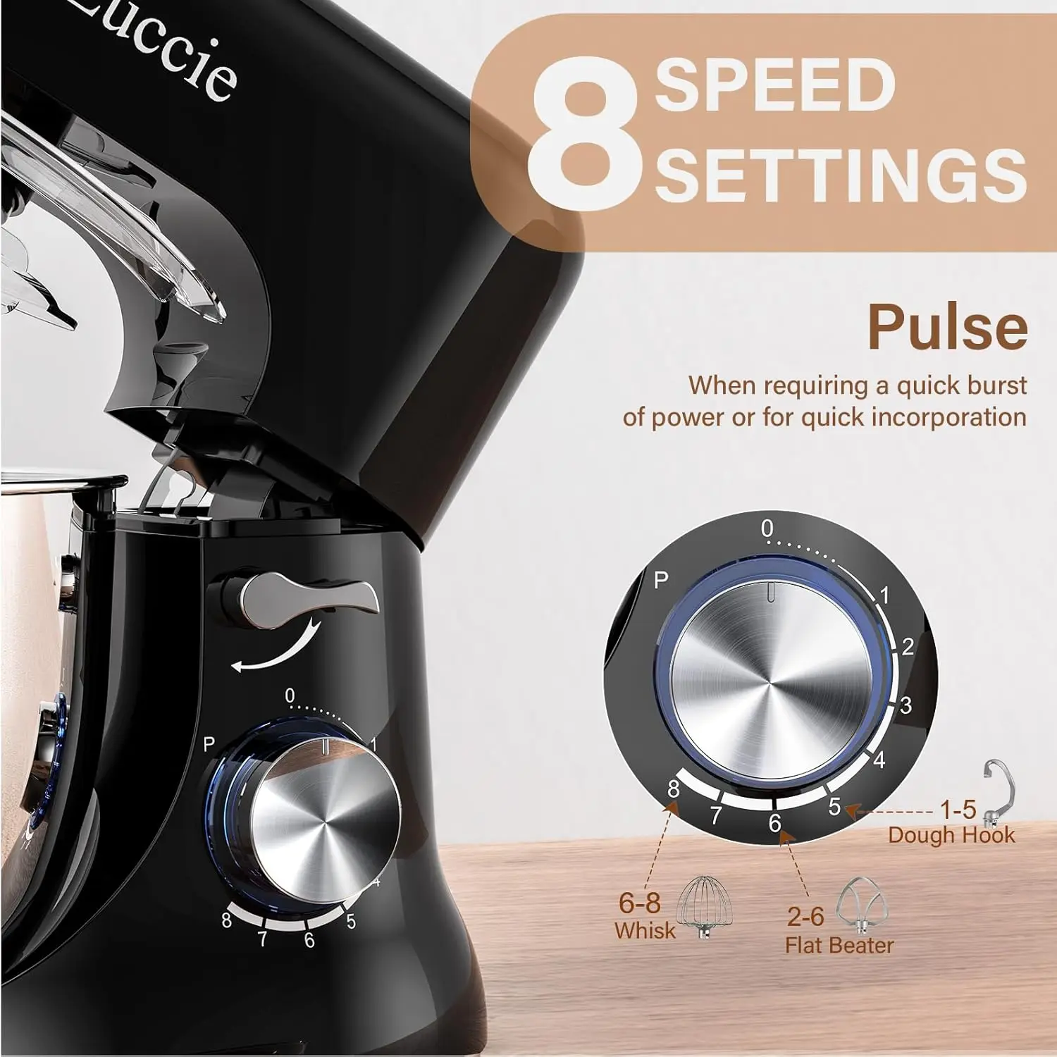 خلاط كهربائي للمطبخ ، 4.5 qt ، خلاط طعام بمحرك W ، خلاط عجين 8 + سرعة P مع خطاف عجين وسوط