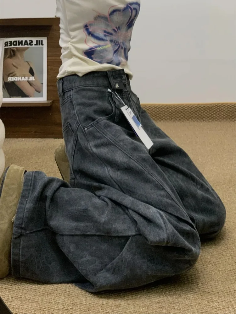 

High Waist Wide Leg Straight Cut Slimming Loose Jeans for Women plus Size k ey Bla Denim Pants Casual Comfortable