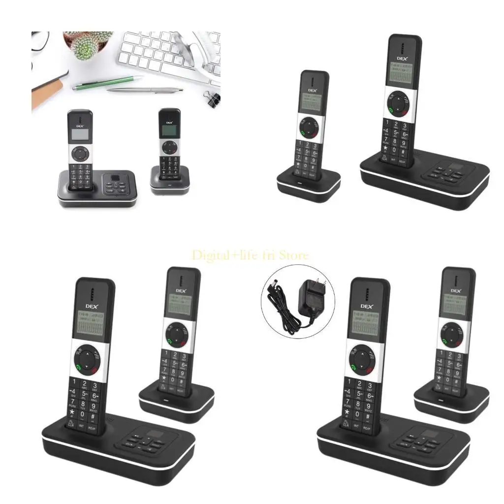 E06D Handset Cordless Phone with Answering Machine Caller Support 16 Languages 3 Lines 1.6 inch LCD Screen Display for Office