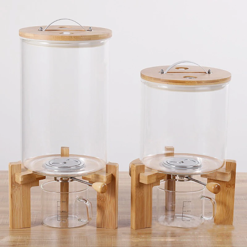 5L Creative Glass Food Storge Container for Kitchen Organization Cereal Rice Dispenser with Airtight Lid & Wooden Stand