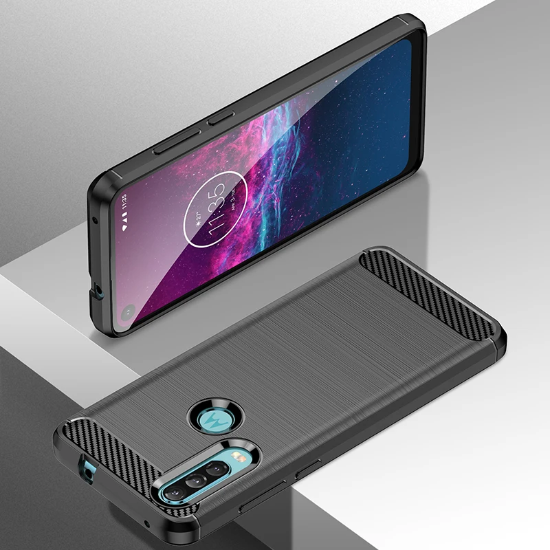 Carbon Fiber Soft Silicone Case For Motorola Moto One Action Fusion Power Pro 5G ACE Marco Hyper Vision Matte Back Cover Case