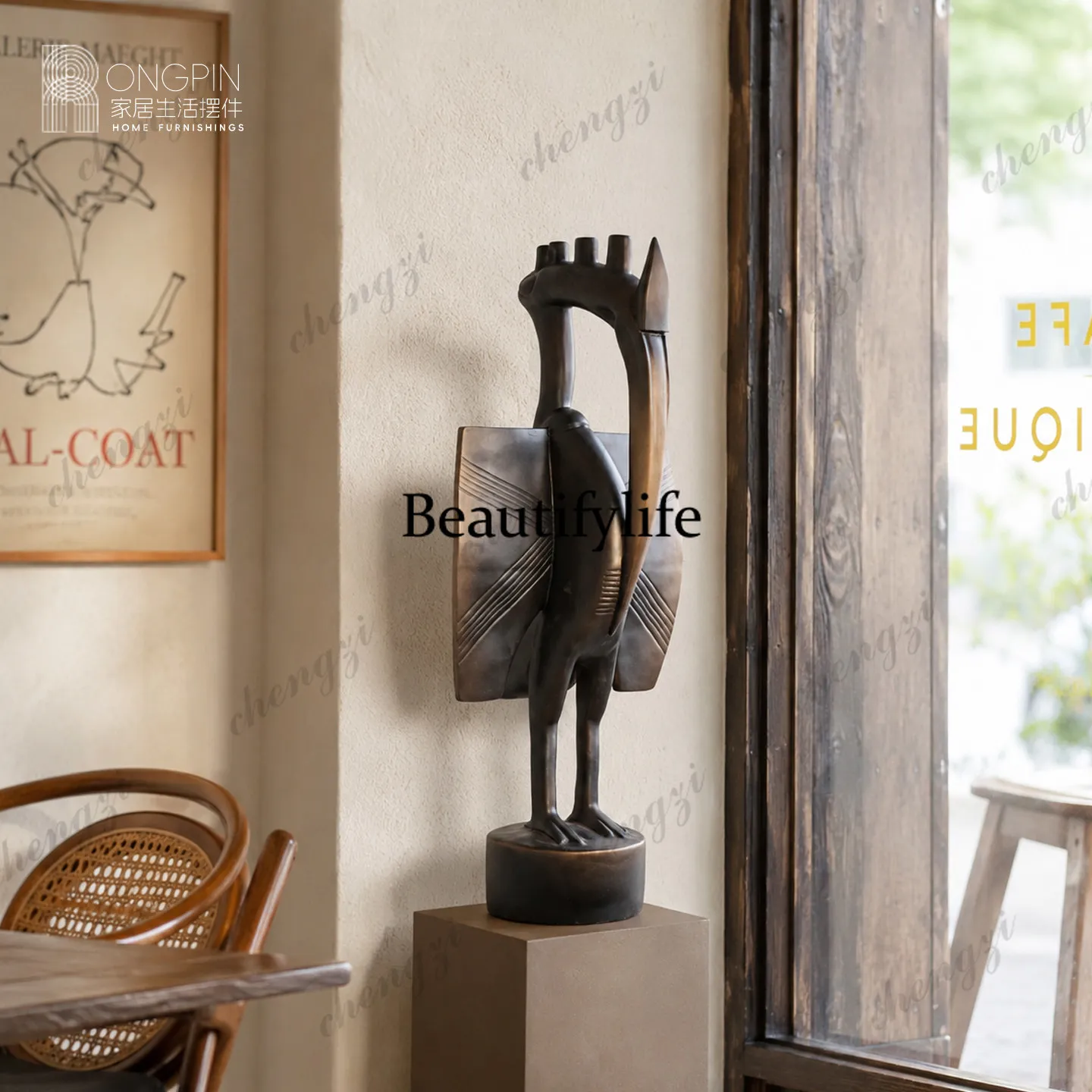 Wabi Sabi Wind Imitation Wood Grain Bird Sculpture Ornament Decorative Art Abstract Bird Restaurant Homestay, Decorations