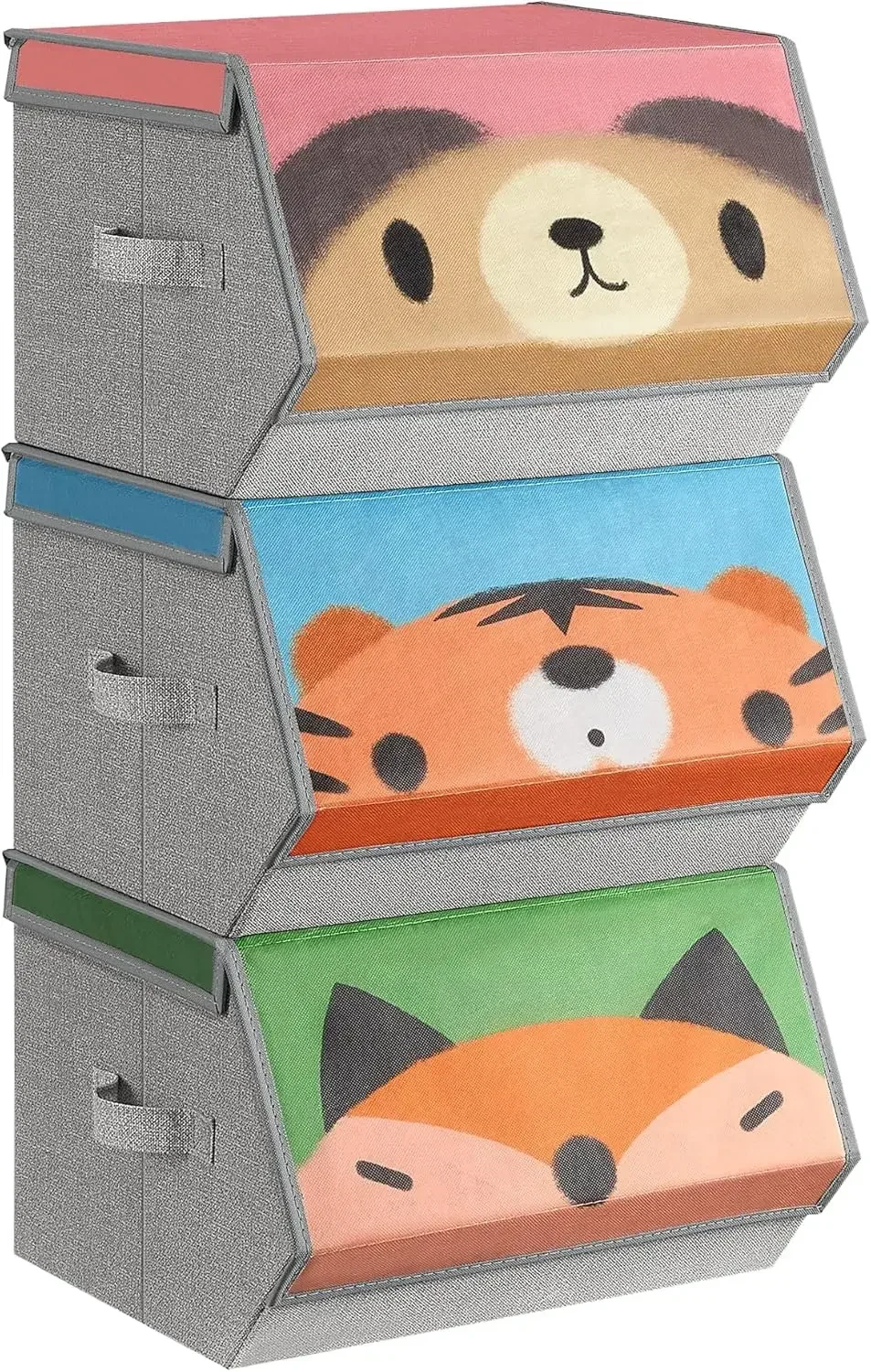 SONGMICS Aufbewahrungsboxen, 3er-Set, Faltboxen, Stoffboxen mit Griffen, Organizer, magnetischer
