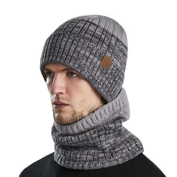 Gorro de invierno para hombre y mujer, conjunto de bufanda y Jersey, forro polar de terciopelo de felpa, grueso y cálido, gorros de punto balacsv