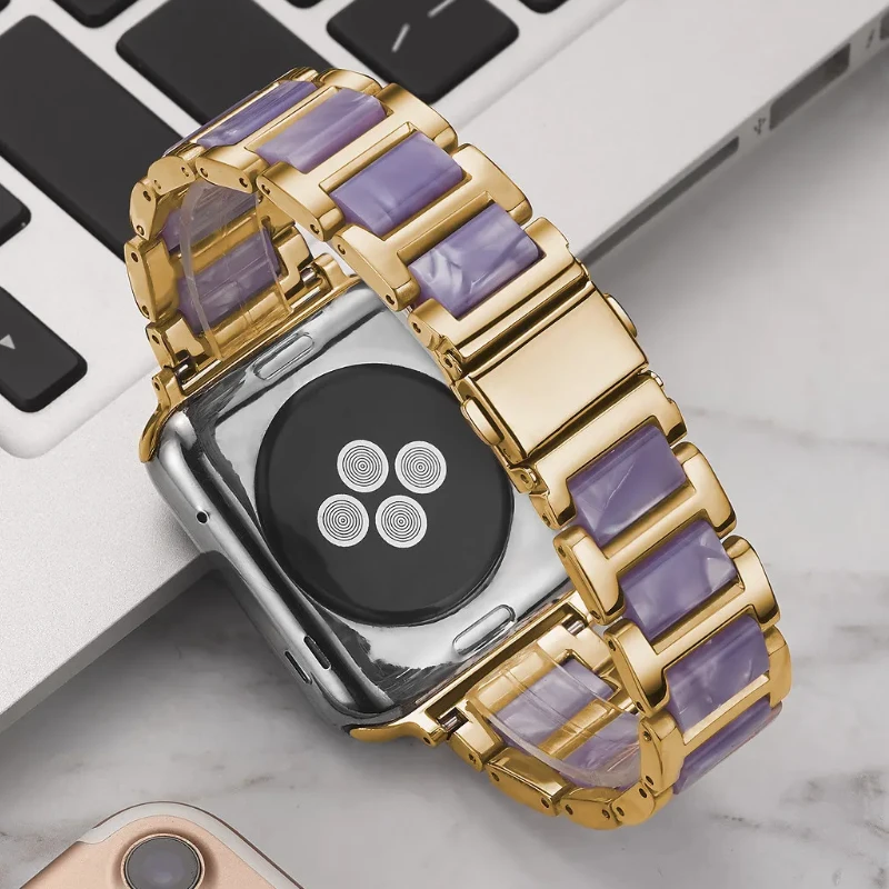 Tali resin logam untuk Apple watch, Ultra 2 49mm, gelang pengganti mewah untuk iwatch 9 8 7 6 5 4 3 SE 45mm 41mm 44mm 42mm 40mm