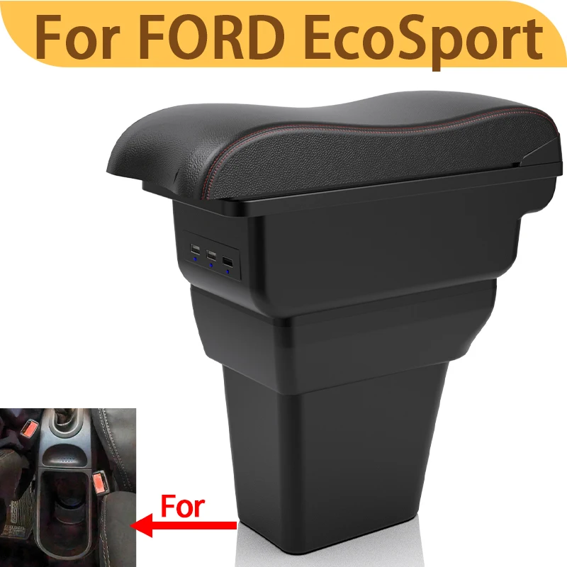 

For Ford Ecosport 2009 car interior modification storage center console elbow support car accessories ABS black