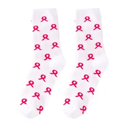 Unisex Breast Cancer Awareness Theme Printed Mid Calf Casual Socks Lace Garter