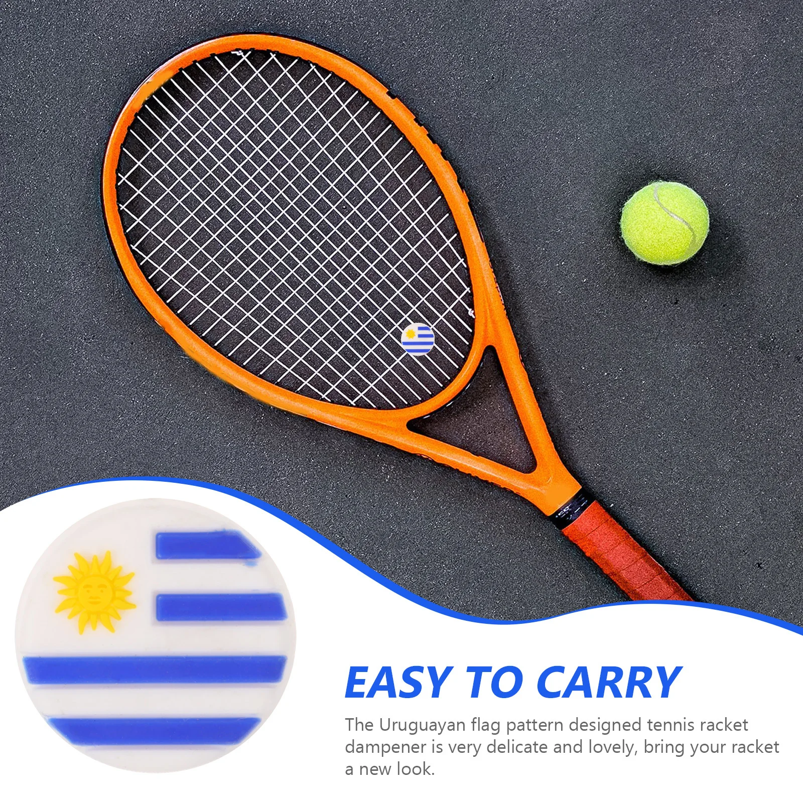 6Pcs Tennis Racket Vibration Dampener Silicone Shock Absorber Uruguayan Flag Design Easy Installation Tennis Racket Dampener