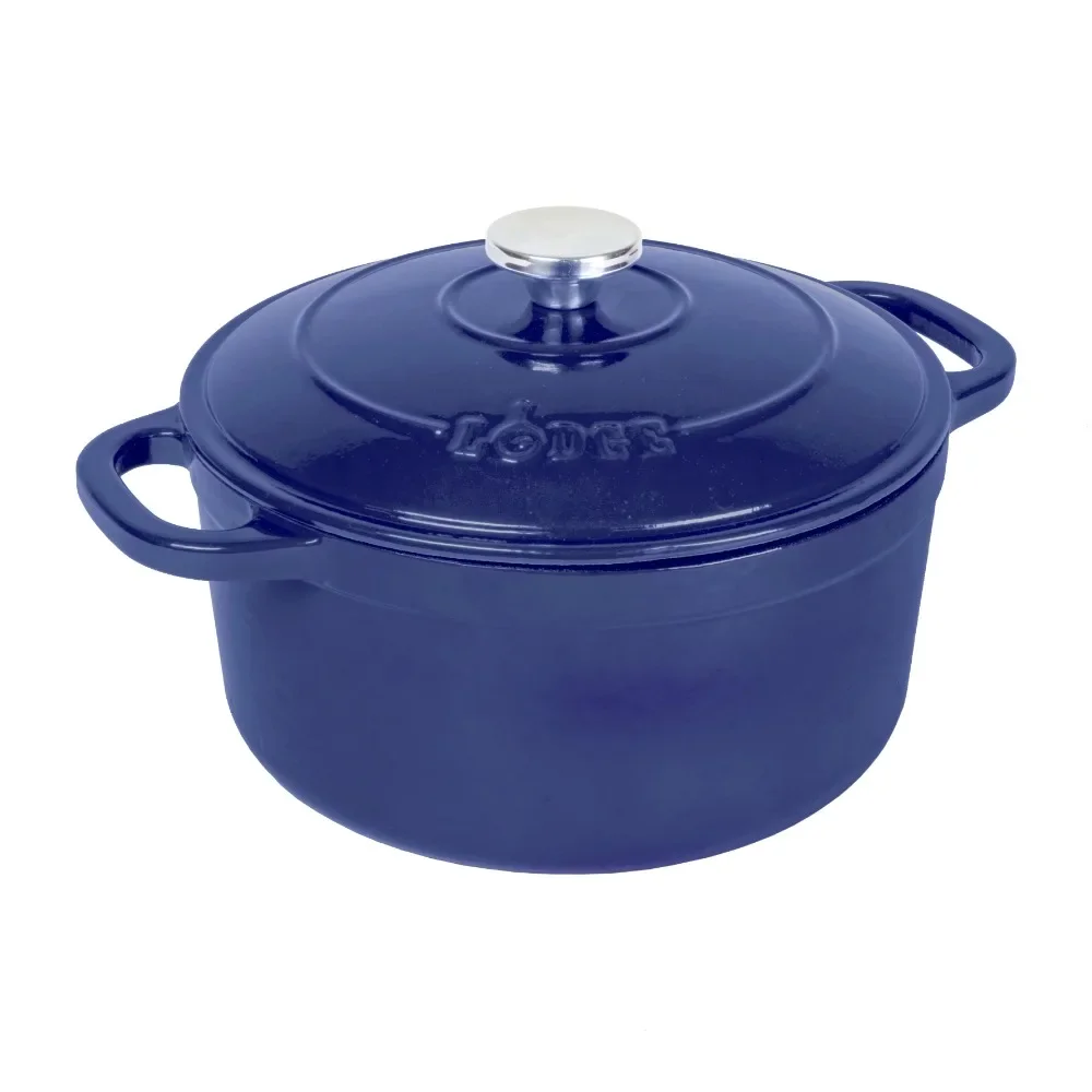 

Cooking Pot Indigo Saucepan Cast Iron 5.5 Quart Enameled Dutch Oven Caste Iron Cookware Tableware Kitchen Dining Bar Home Garden