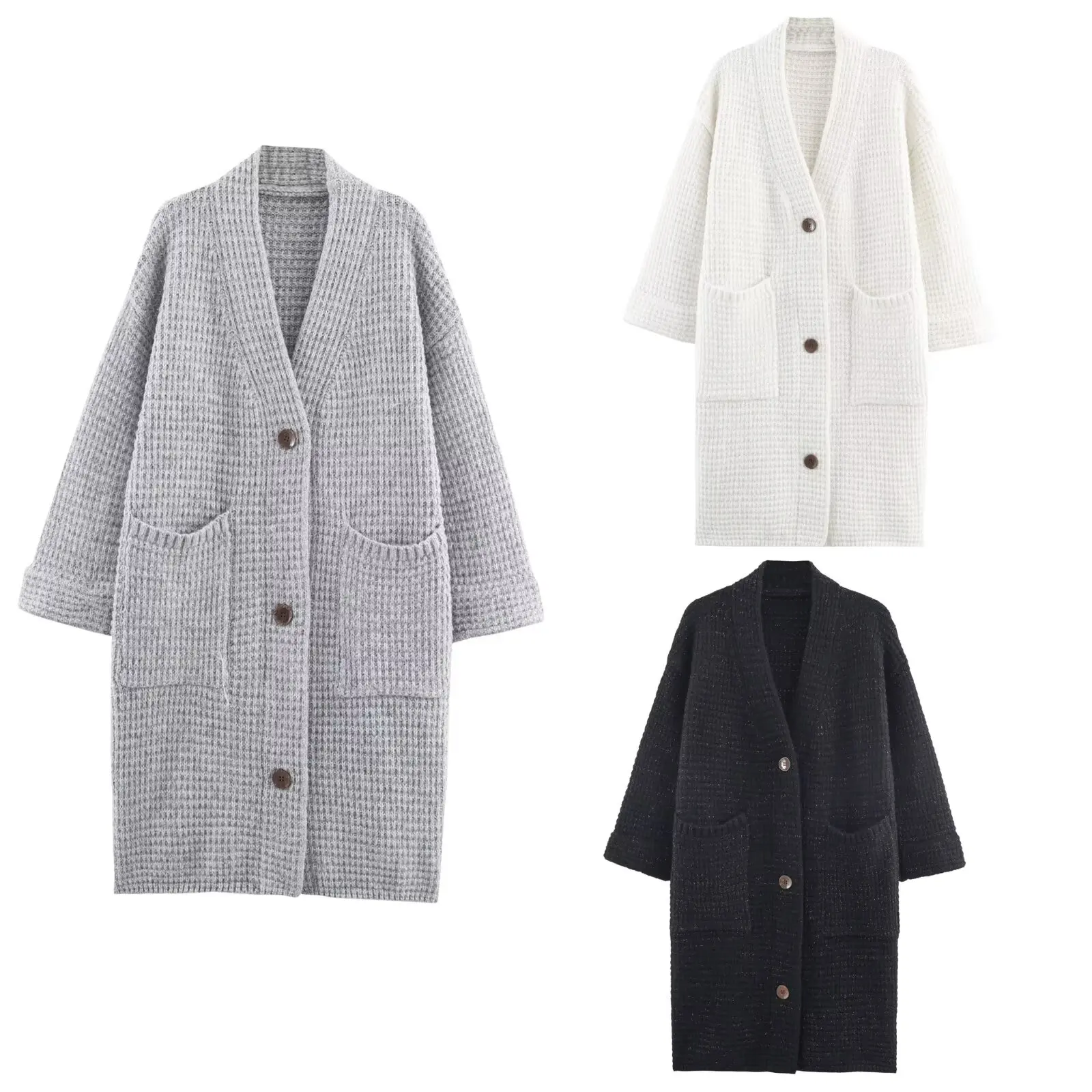 

DiYiG WOMAN 2025 Autumn New Fashion Long Pocket Knitted Cardigan All-match Long Sleeve Loose Jacket Outerwear Mujer