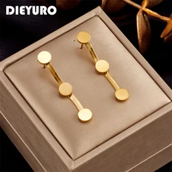 DIEYURO 316L Stainless Steel Gold Color Round Drop Earrings For Women Luxury Design Girls Ear Jewelry Fashion Party Wedding Gift