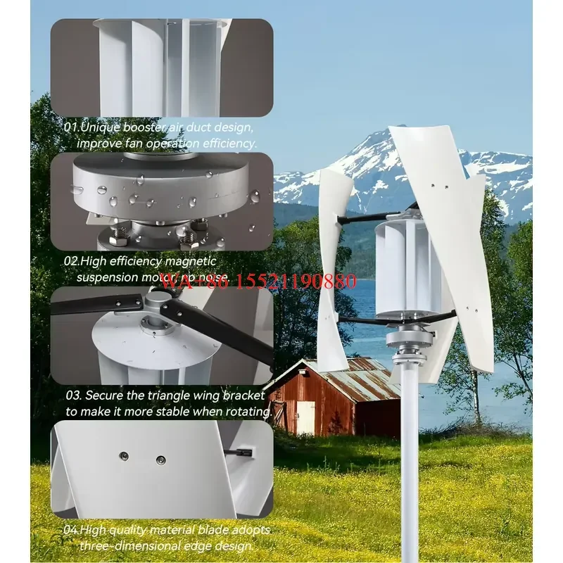 WMWMNU Vertical Axis Wind Turbine Generator 1kw 2kw 3kw 5kw 10kw Silent Windmill for Home Use 24v 48v 96v Small Wind Power