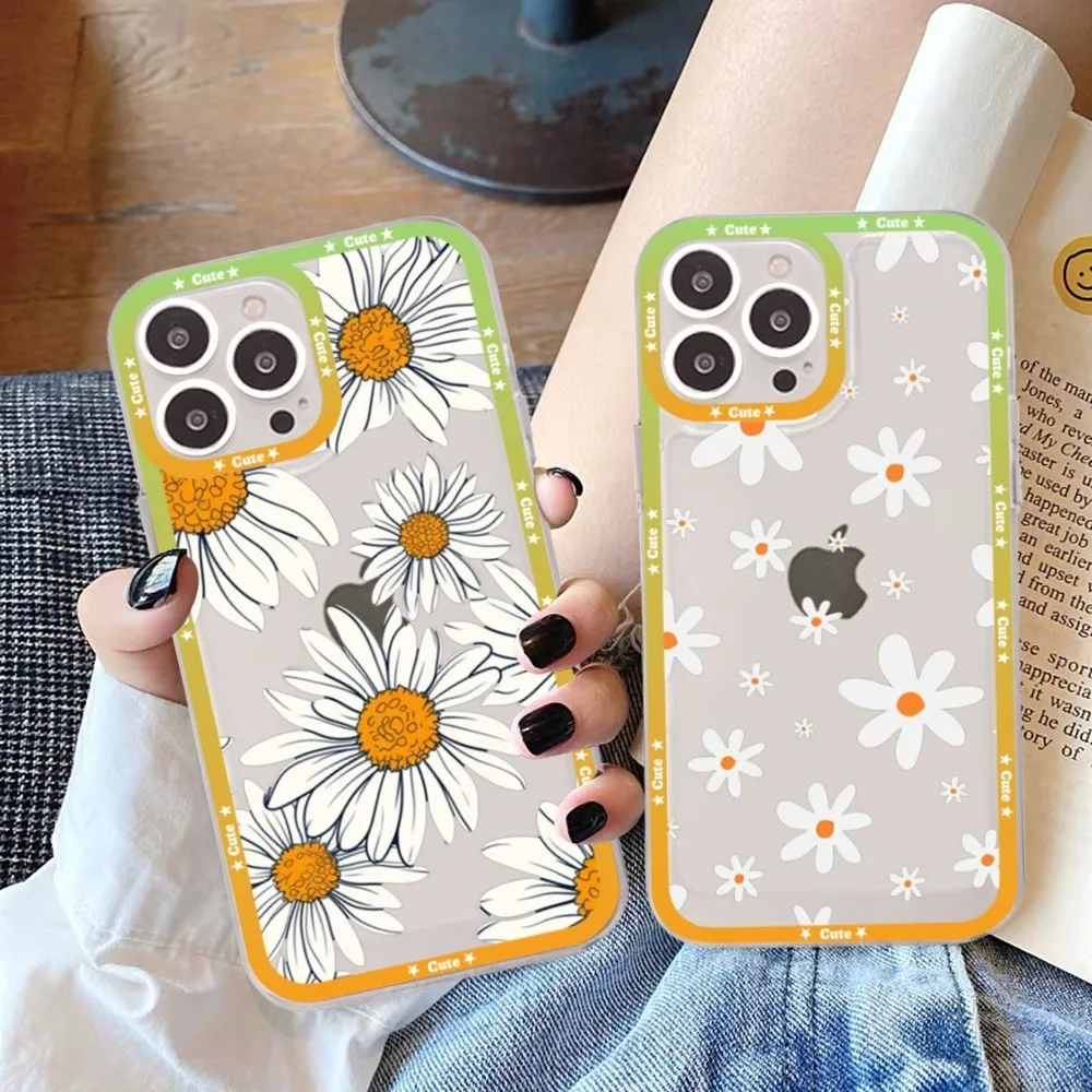 Summer Daisy Flower Phone Case For Samsung S 20 21 22 23 lite plus ultra Clear Mobile Cover Funda