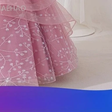 Girls Birthday Party Princess Dress Host Performance Gown Children Flower Girl Wedding Pageant Formal Evening Dresses for Kids