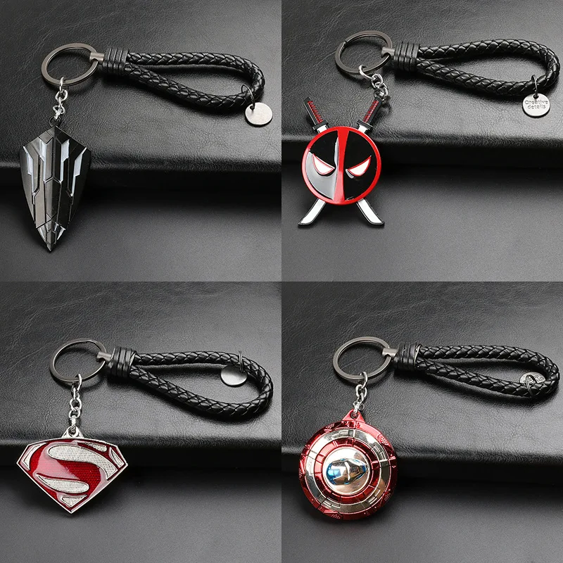 Marvel peripheral team Black Shield Iron Man mask tungsten steel leather rope keychain metal pendant small gift