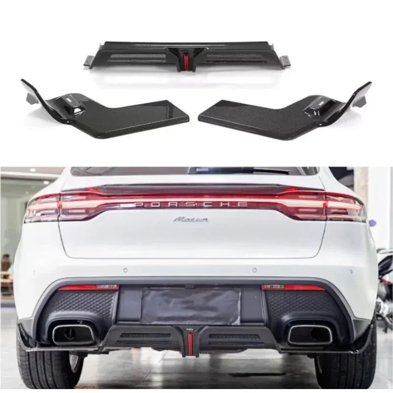 

For Porsche Macan 2022 2023 2024 Real Forged Carbon Fiber Rear Bumper Trunk Lip Diffuser Spoiler Cover With LED Lamp