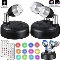 2Pack Remote Wireless LED Spotlights Rotatable Accent Lights Battery Powered Puck Picture Lights Indoor Closet Lights Wall Lamp