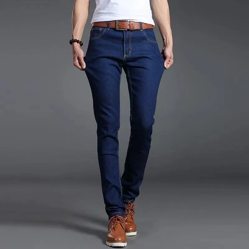 Men Denim Jeans Cotton Stretch Daily Slim Denim Pants Classic Daily All Seasons Light Blue Black Color Male Pencil Pants