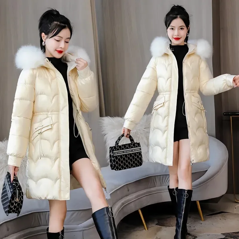 2023 neue Winter jacke Parkas Frauen Mantel Pelz kragen Kapuzen mantel weibliche Jacke dicke warme Baumwolle gepolsterte Puffer Parka Outwear