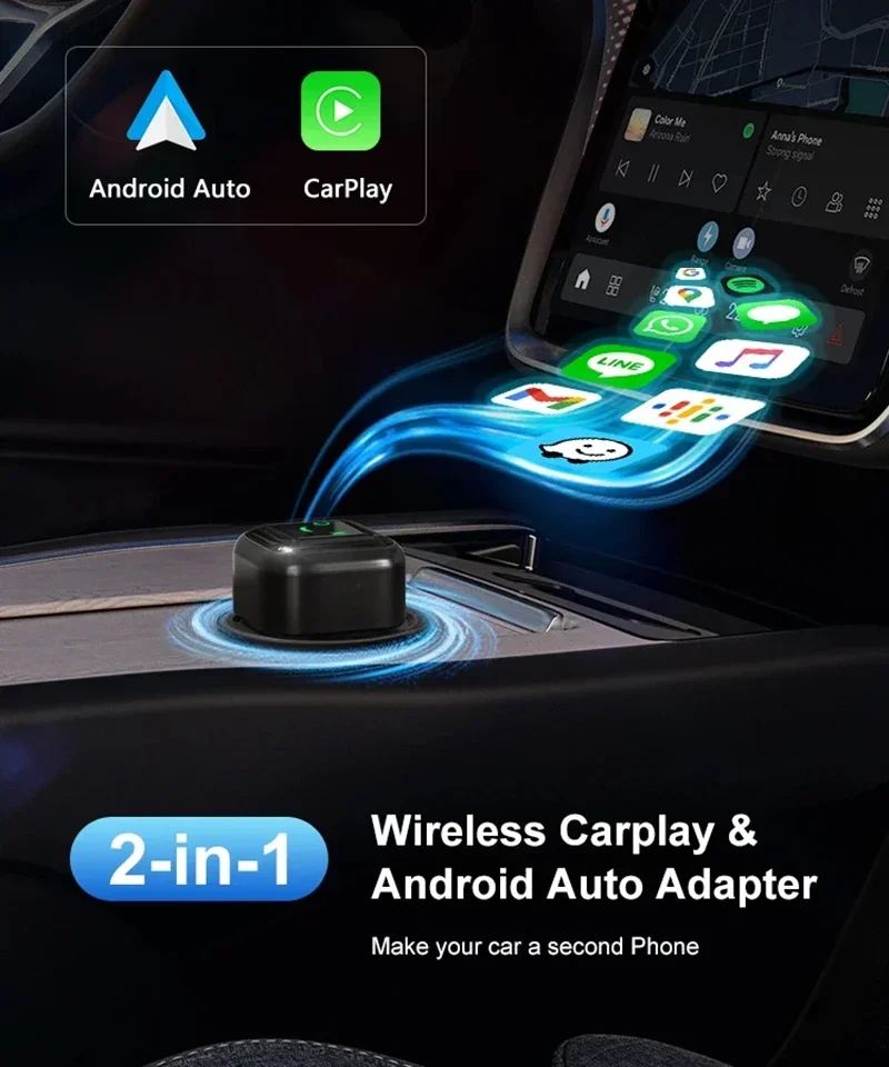 新しいミニアダプター ワイヤレス Apple CarPlay&Android Auto 2in1 ドングル OEM CarPlay 有線接続からワイヤレス スマートボックス 合金素材