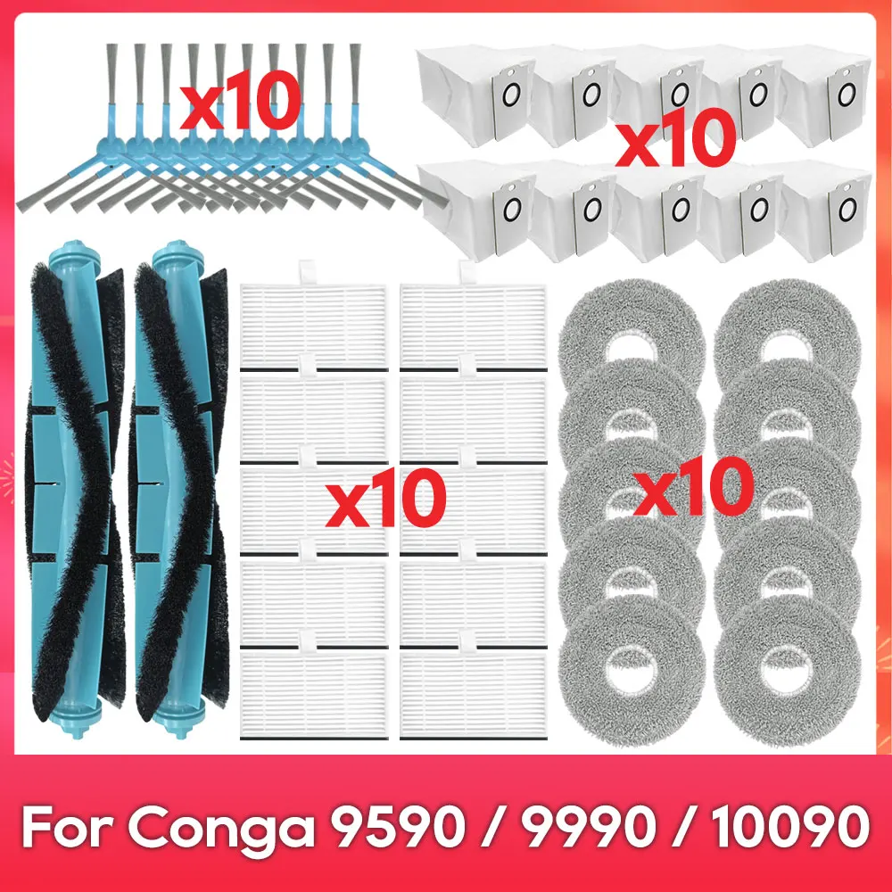 Compatível com ( Conga 9590 / 9990 / 10090 AI Spin Revolution Ultra Power Home ) Escova principal e lateral, filtro, saco de pó, peças e acessórios.