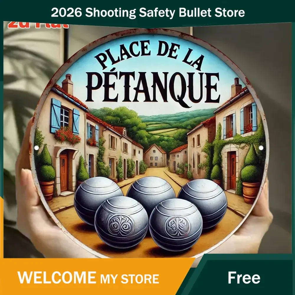 Décoration murale 2D en aluminium « Pétanque Française » – Design Place de la Pétanque avec billes décoratives |   Durable en intérieur/extérieur