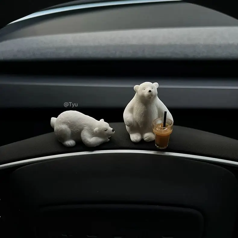 

Cute White Bear Car Decor Mini Hanging Ornament for Rearview Mirror Dashboard Screen Auto Interior Accessories