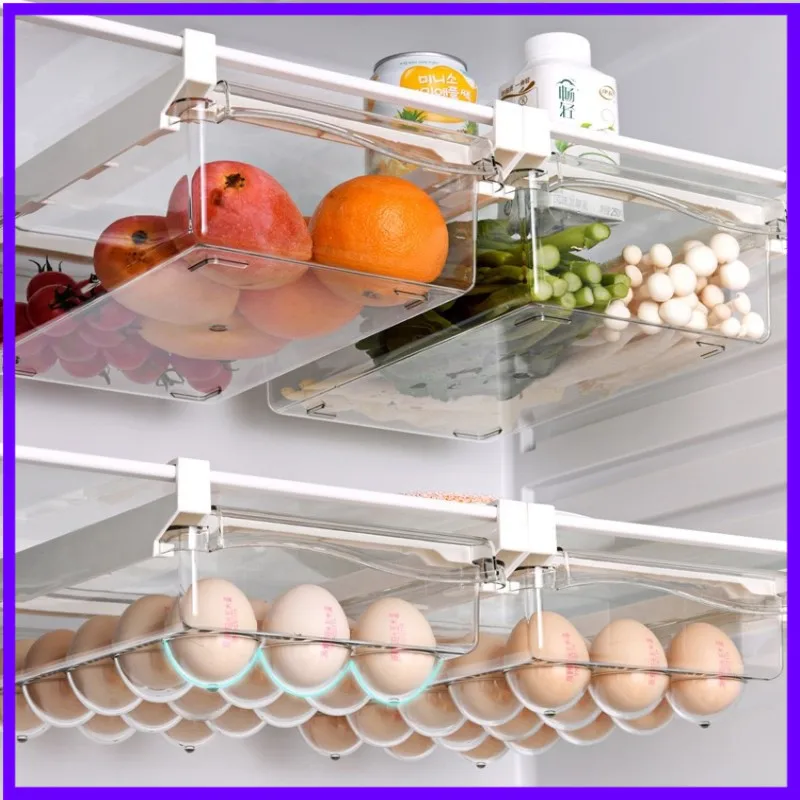 Drawer Type Food Storage Box for Refrigerator Clear Fruit Egg Organizer    Boxs Under Shelf Slide Plastic Kitchen Container