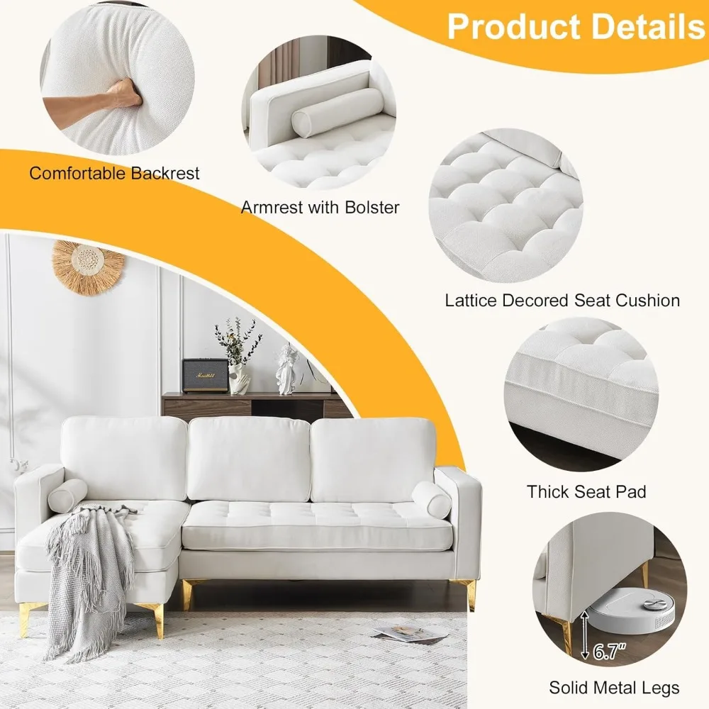 أريكة مقطعية على شكل حرف L من قماش الكتان مع كرسي قابل للعكس لغرفة المعيشة، أريكة على طراز فوتون، وسادة مقعد مزينة بشبكة #3