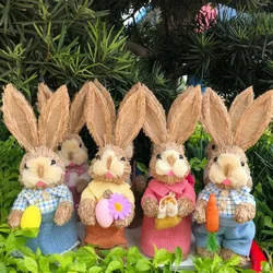 Cute High-25cm Straw Rabbits DIY Handmade Rabbit Statue Photography Props Gift Bunny Decoration Home