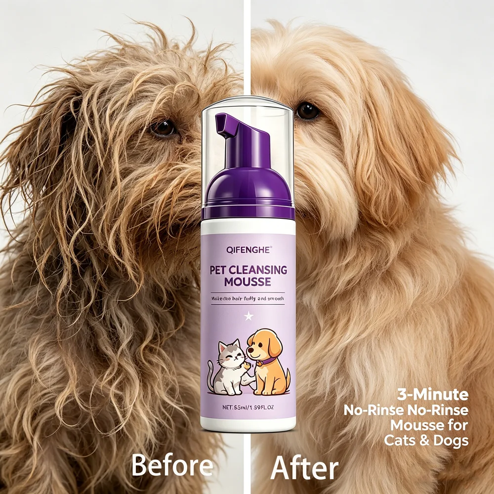 Mousse Limpiador para Mascotas, Champú y Acondicionador sin Enjuague de 3 Minutos para Perros y Gatos, Frescura Duradera de 48 Horas, Desodorante Suave