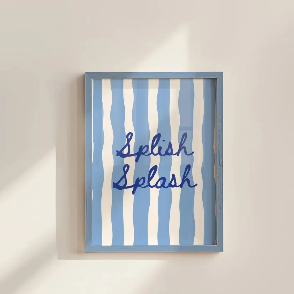 Modern Splish Splash Blue Striped Quote Wall Art Print Canvas Painting Poster Picture For Living Room,Bedroom Home Decor