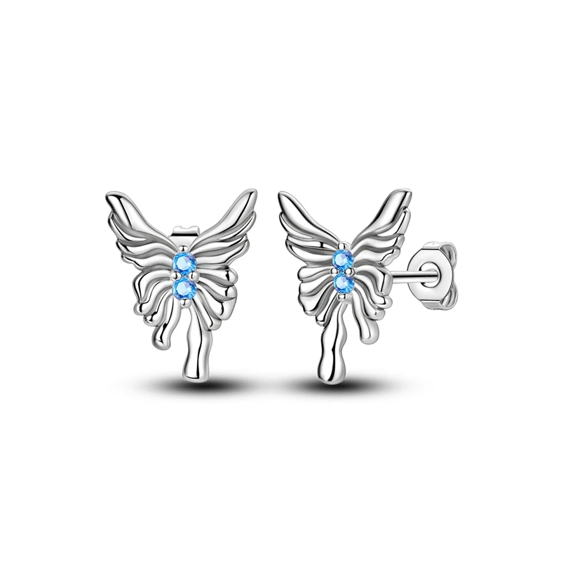 

925 Sterling Silver Earrings Women Sparkling Liquid Metal Butterfly Stud Earring For Anniversary Wedding Jewelry Gifts