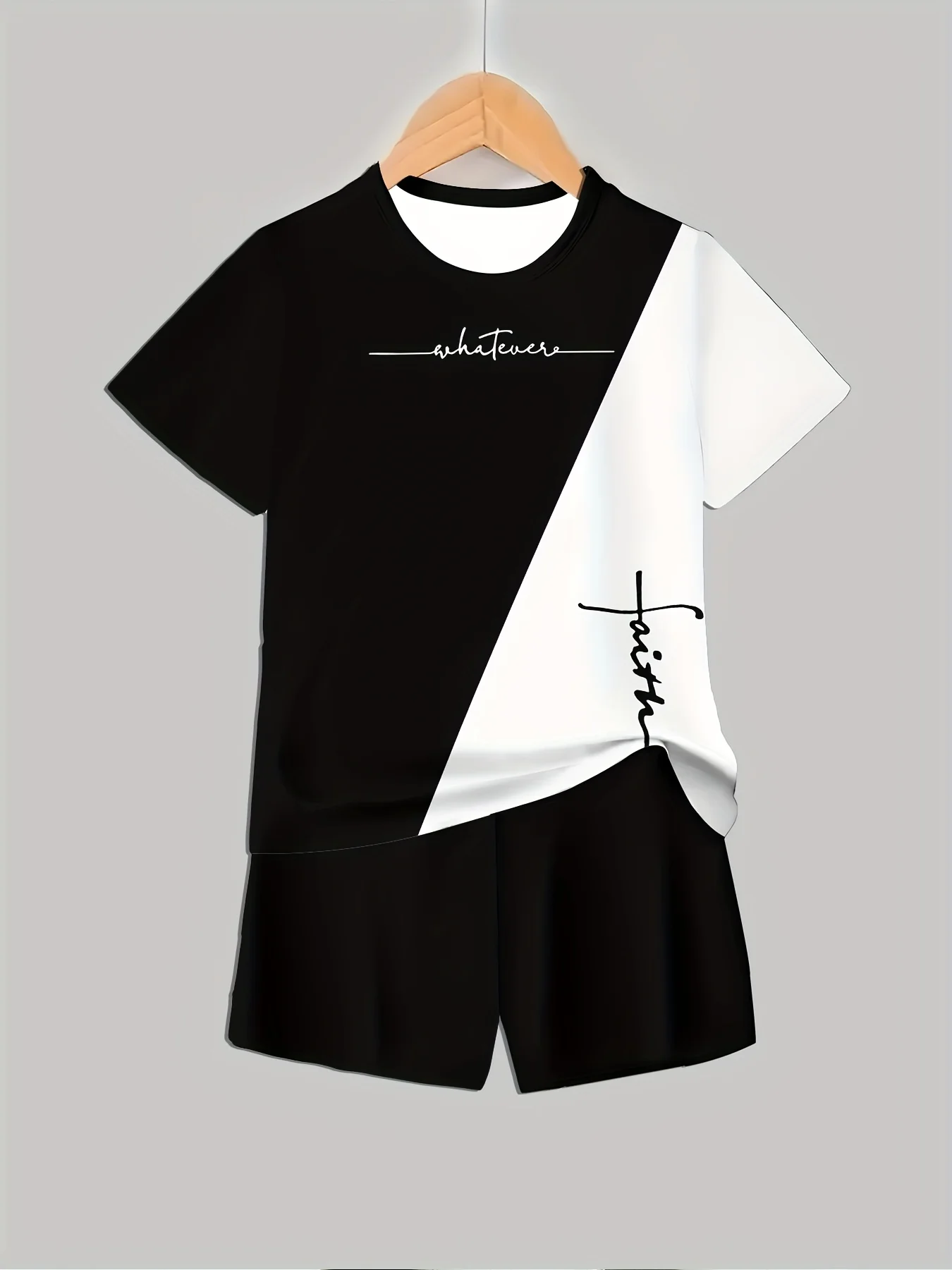 

Мужская повседневная футболка с 3D принтом Черно-белые шорты Летний хит продаж Мужской комплект для спорта и отдыха Мужской модный комплект Быстросохнущий