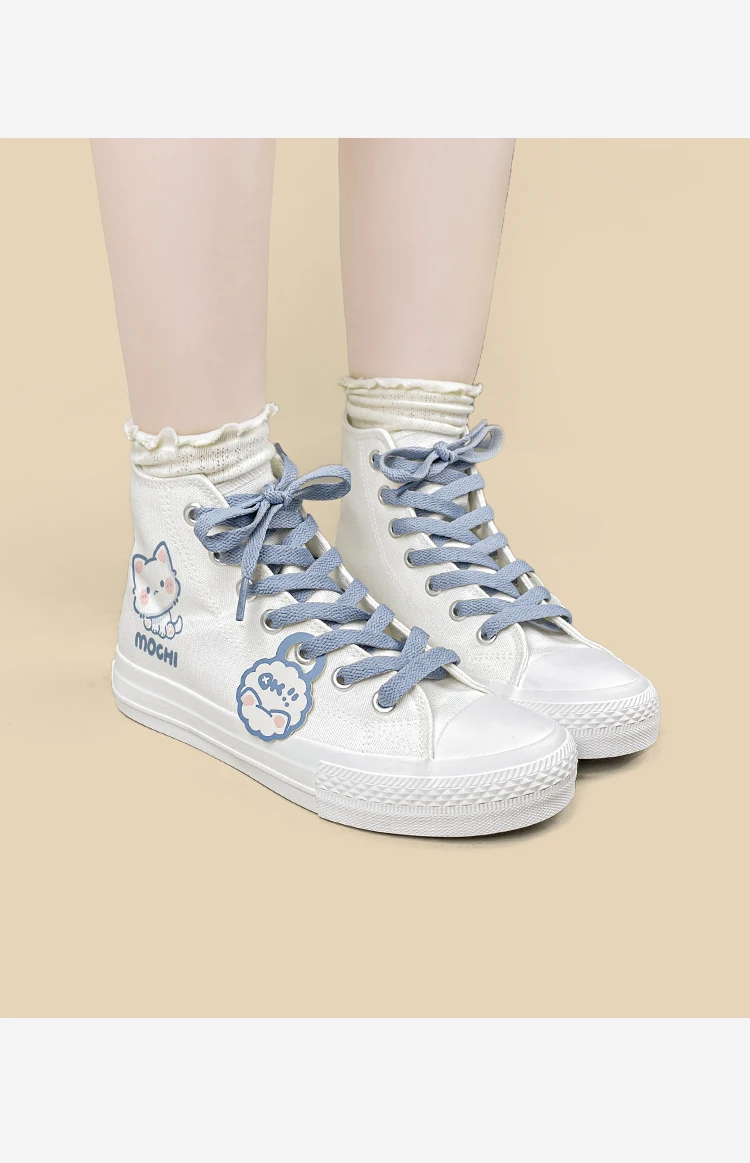 Amy und Michael Kawaii Kitty Cartoon Schuhe Damen High-Top Canvas Schuhe Niedliche Schnürschuhe für Teenager-Mädchen und Studenten – Detail 7