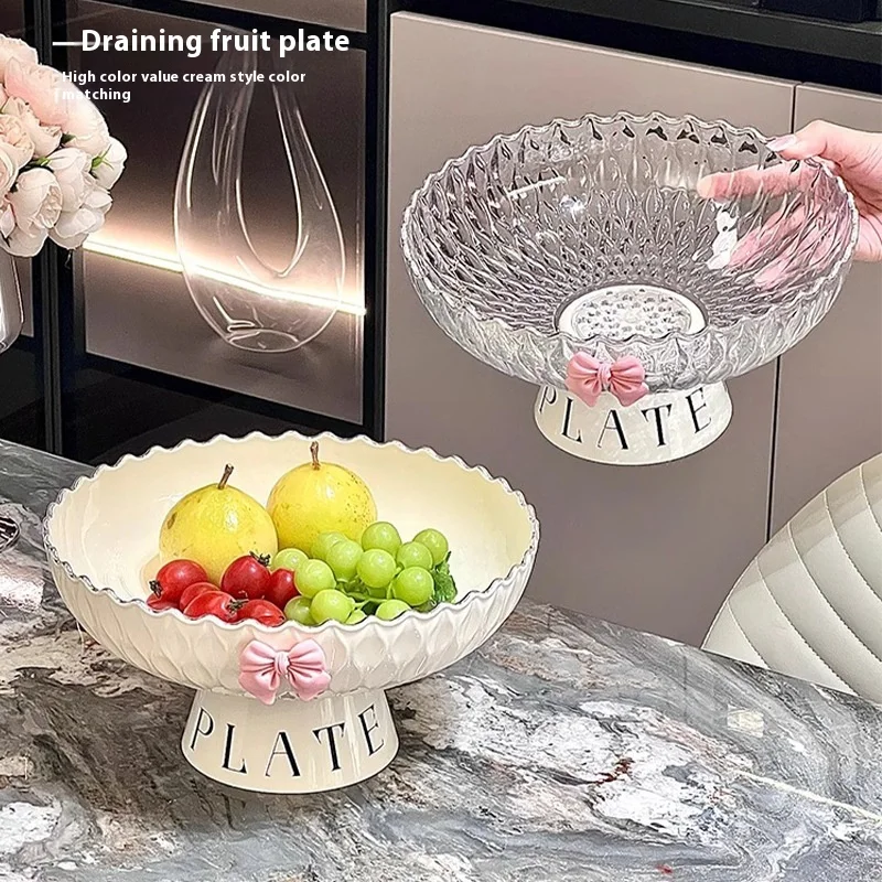 Houseware Fruit Platter Living Room Coffee Table High Footed Fruit Basket Creamy Style High Aesthetic Candy and Snack Dish