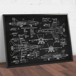 Scandinavian Simple Wall Art Airplane F18 F22 HD Canvas Poster Painting Prints Fighter Jet Blueprint Pilot Gift Room Home Decor