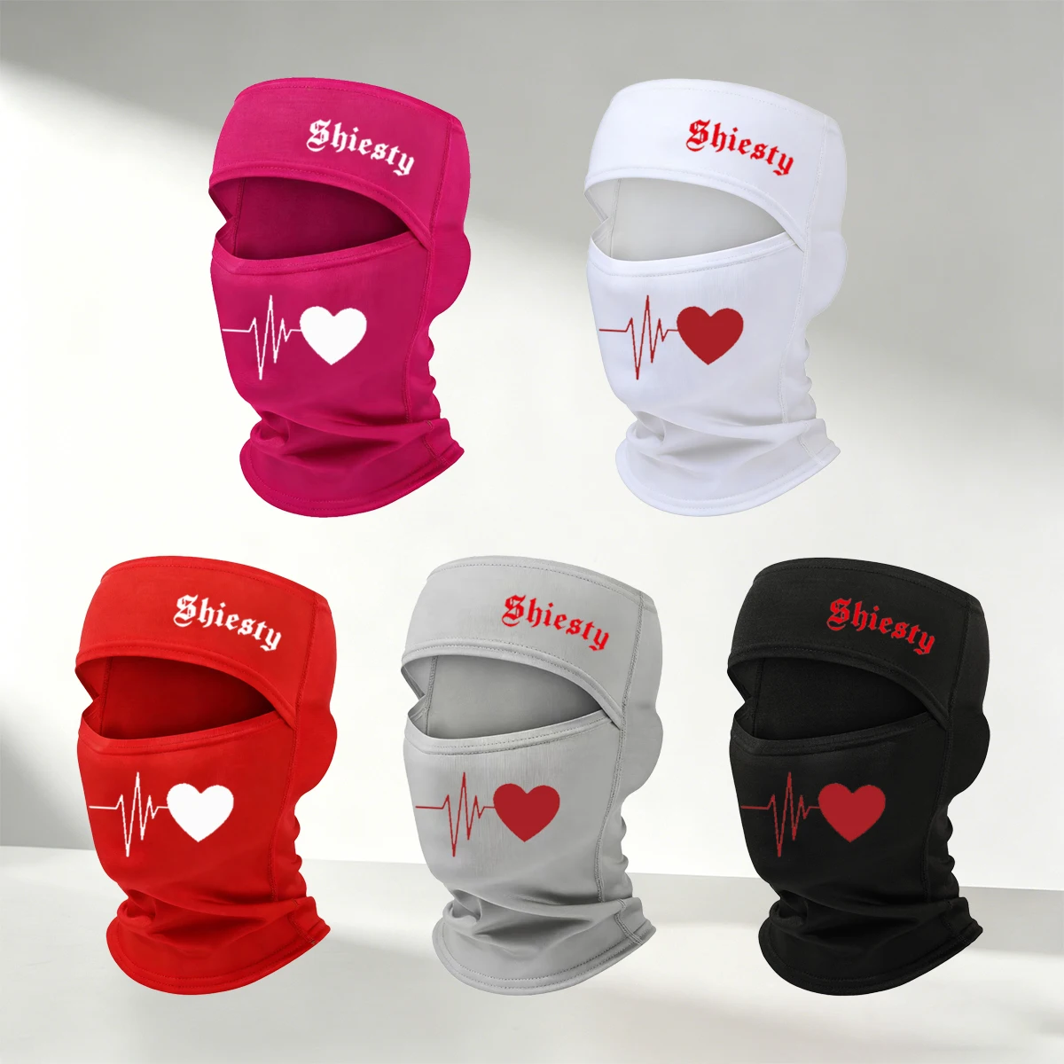 1/2/3/4/5 PC Shiesty Heartbeat Print Balaclava Hat, Breathable Full Face Neck Cover, Suitable for Cycling, Outdoor Sports