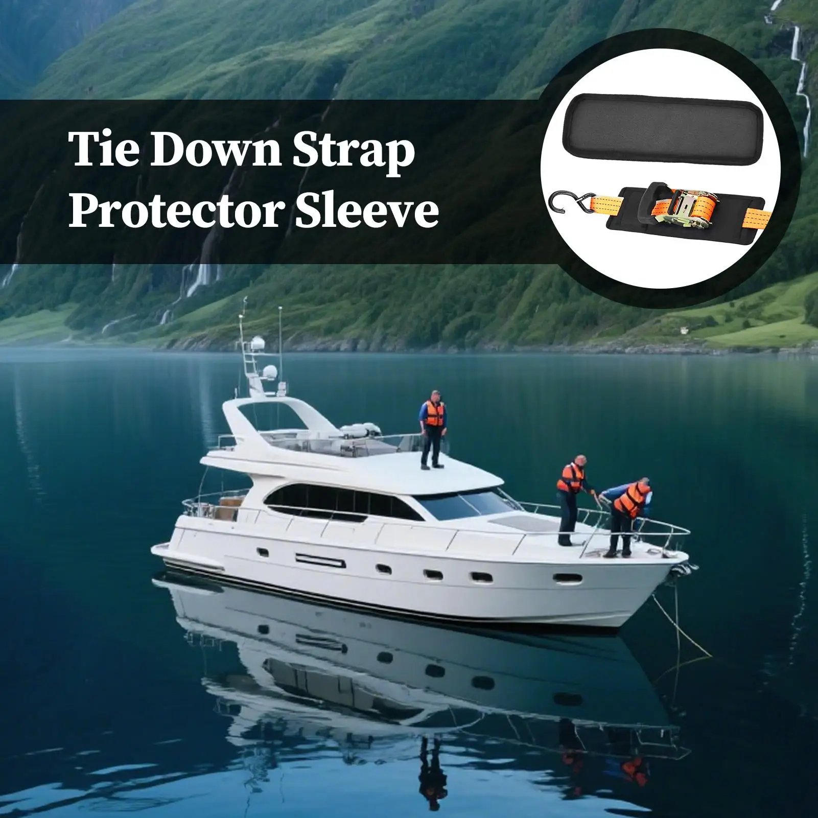 Ratchet Strap Protector 2 Pieces Boat Trailer Strap Protector Polyester Adjustable Pad for Car Boat Trailer Deck Marine
