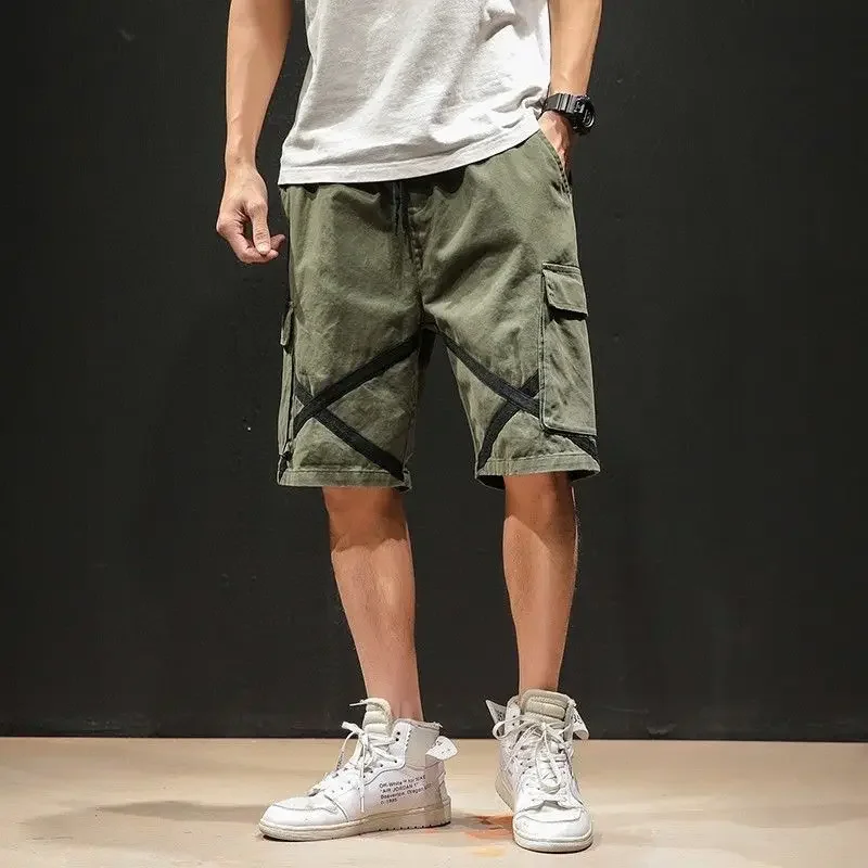 Men's Cargo Shorts Half Black Male Bermuda Short Pants with Draw String Hevy Whate Streetwear Jorts Designer Wide Casual Y2k