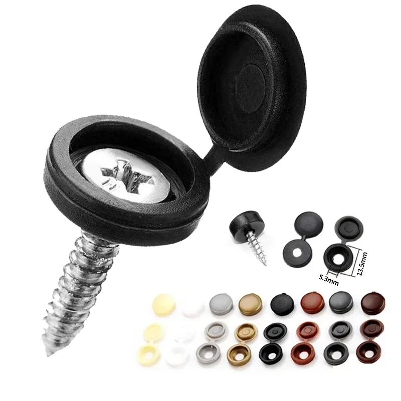 Tapa de rosca de plástico con bisagras cubierta de tuercas tapa protectora plegable a presión tornillo de botón Tuercas decorativas para muebles de madera Hardware 100PCS para madera tornillos tapa adhesivo