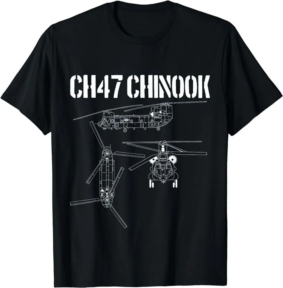 CH47 Chinook Schematic Military Helicopter CH-47 Chinook T-Shirt For Men Clothing Women Short Sleeve Tees Y2K Tops