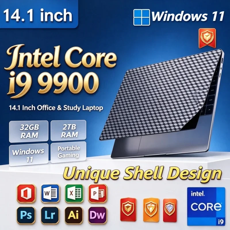 Laptop Intel I9 9900 Windows 11 14.1 Inch Fresh Notebook Computer Gamer 32GB RAM 2TB SSD PC Gaming Office