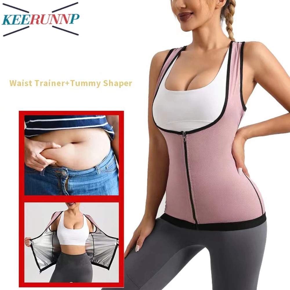 1Pcs Sauna Vest Waist Trainer for Women Lower Belly Fat Corset Waist Tody Shaper Slimming Workout Tank Tops  with Straps Zipper