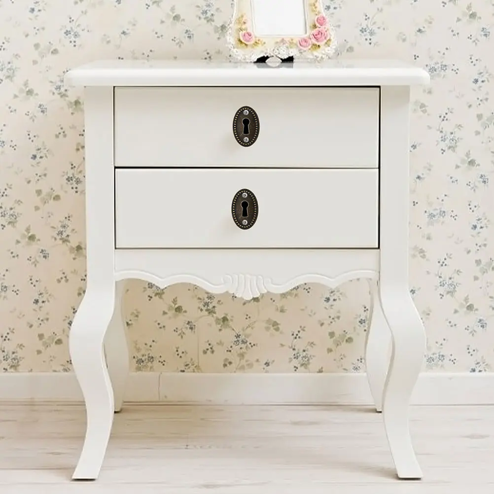 

10pcs Oval Plated Decorative Keyhole Cover Insert Vintage Alloy For Cabinet Furniture Jewelry Box Dresser Drawer Home