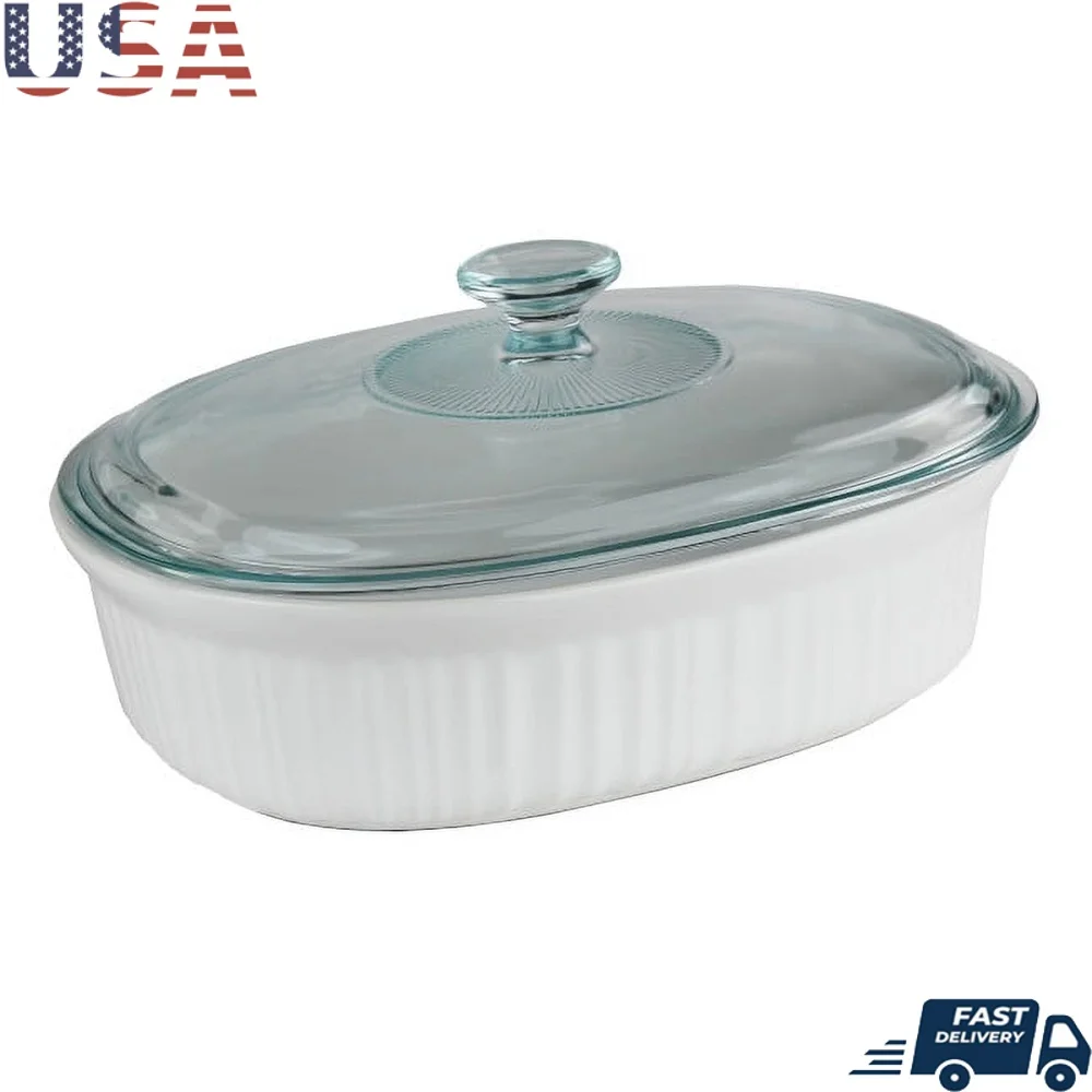 

5 Quart Oval Ceramic Casserole Dish with Glass Lid Microwave Oven Safe Bakeware Shatter Resistant Kitchen to Table Versatile