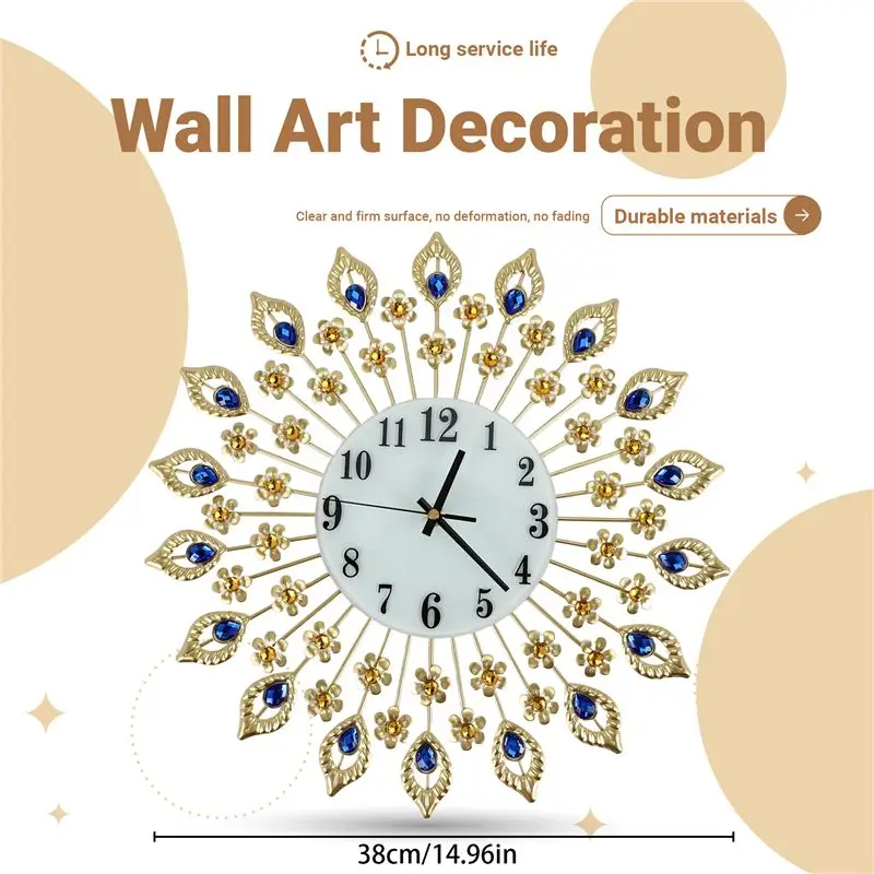 THIVN-Luxury Artificial Crystal Diamond Large Wall Clock Metal Living Room Wall Clock Home Art Decoration ( 1 Gold)