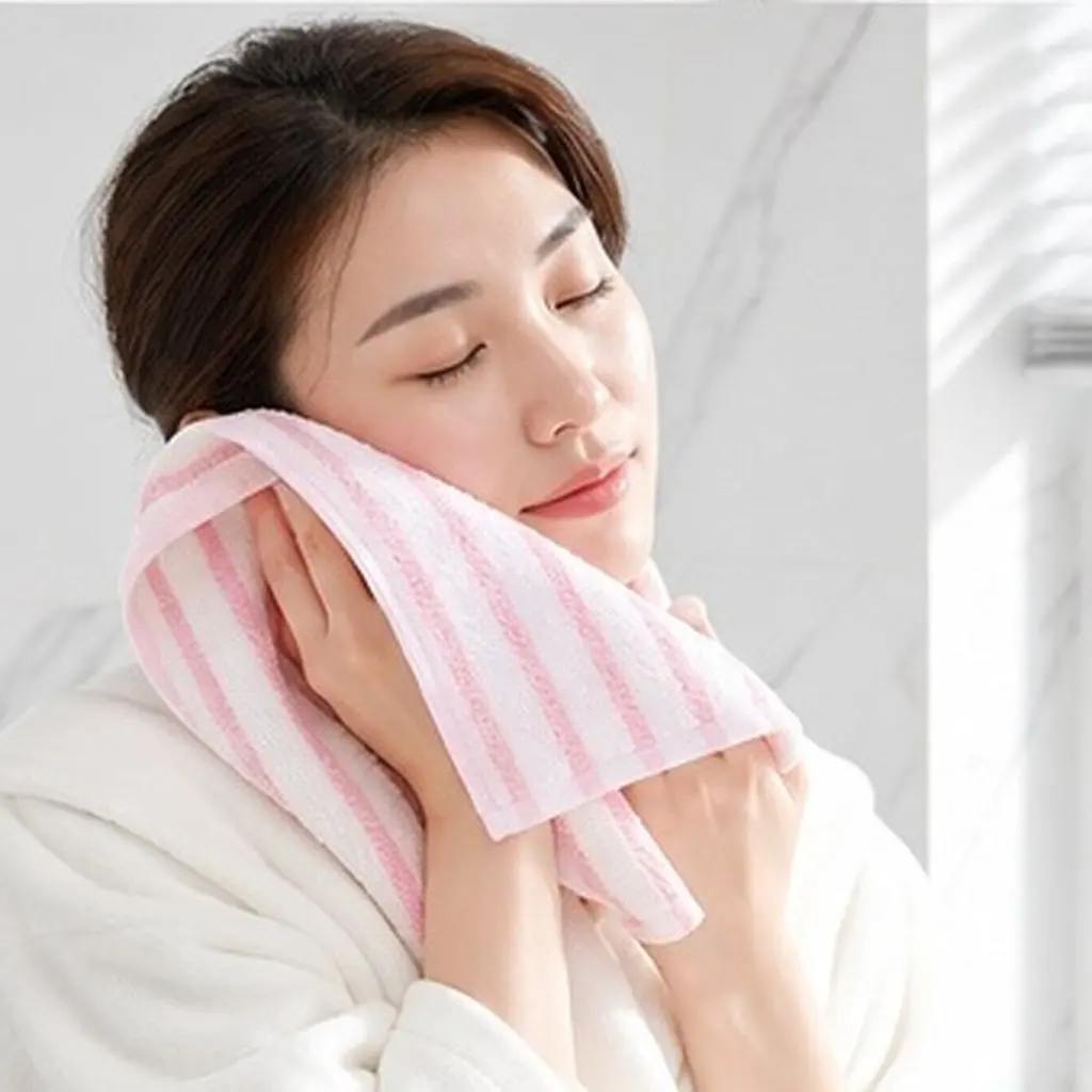 4Pcs Premium Cotton Striped Hand Towels Skin Friendly Absorbent Fade Resistant Face Towel Bath Towel Washcloth for Home Hotel