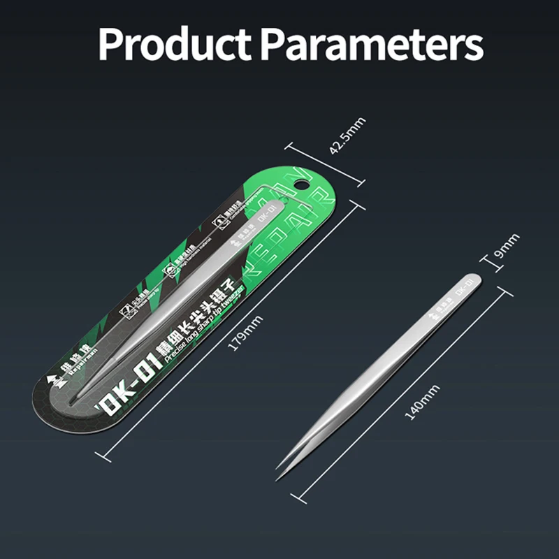 OK-01 Precision Long Sharp Tips Tweezer Jump Wire Screw Microcomponents Clamping Tool Mobile Phone Repair Tool